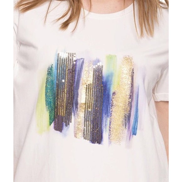 Women's Sequin Graphic Tshirt Size S Blue Brush Stroke Graphic Tee NWT - Picture 2 of 2